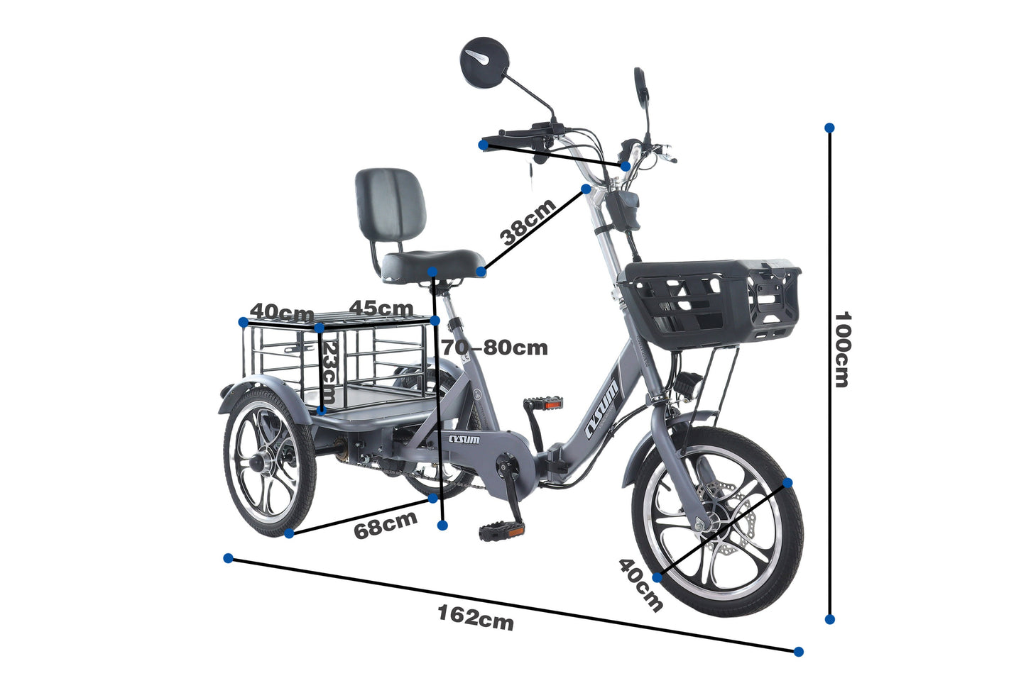 Foldable cargo e-trike - 48v 350w rear-drive, top speed 25km/h, 16 inch tire
