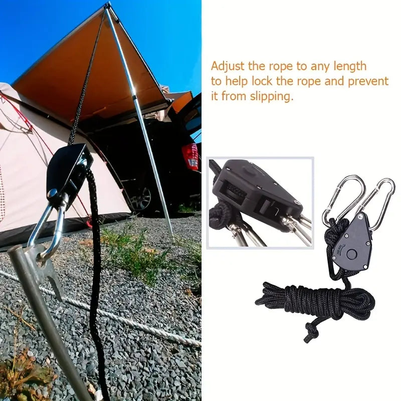 Adjustable Camping Wind Rope Pulley Tie Down Kit with Carabiners - Set of 4