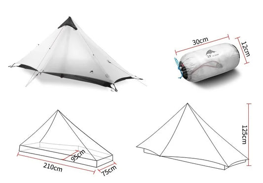 1-Person Rodless Camping Tent 3-Season Gray