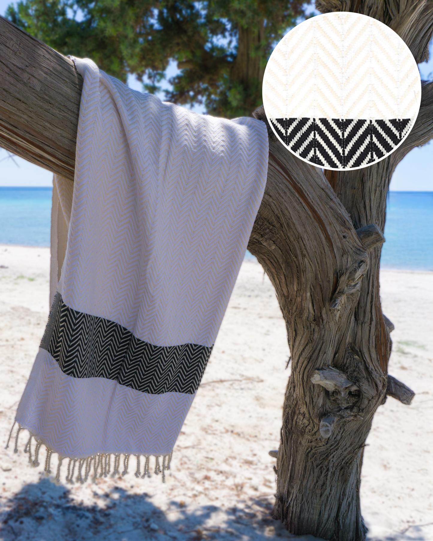 ZAYA Hammam Towel, Beach Towel, Pestemal - White / Black