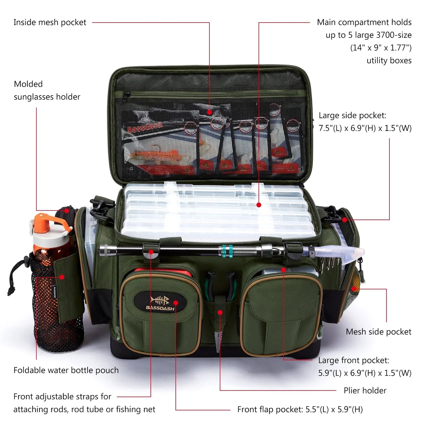 Fishing Tackle Shoulder Bag with Rain Cover Army Green-1