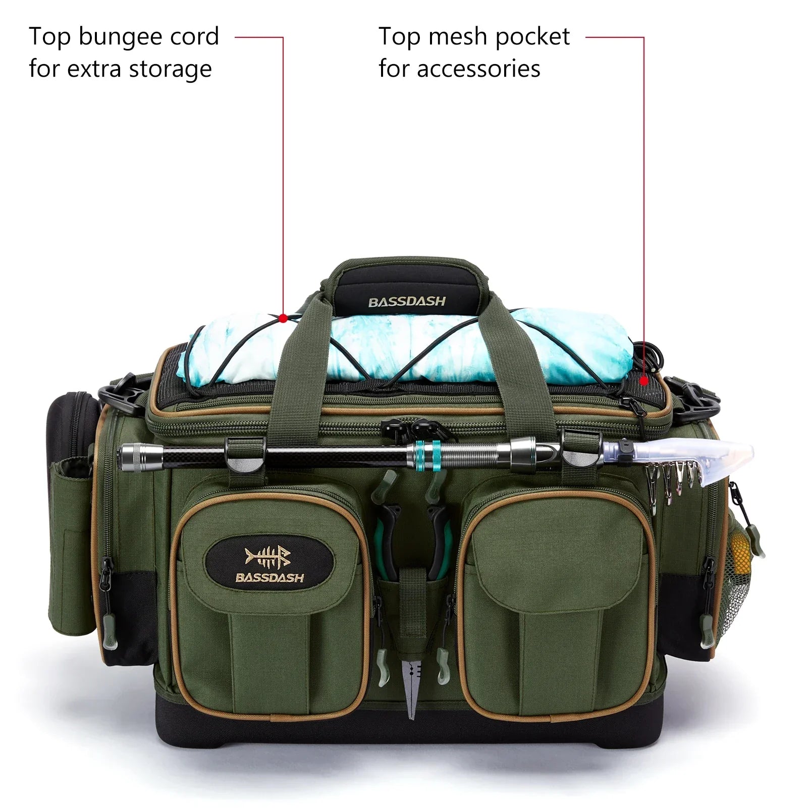 Fishing Tackle Shoulder Bag with Rain Cover Army Green-3