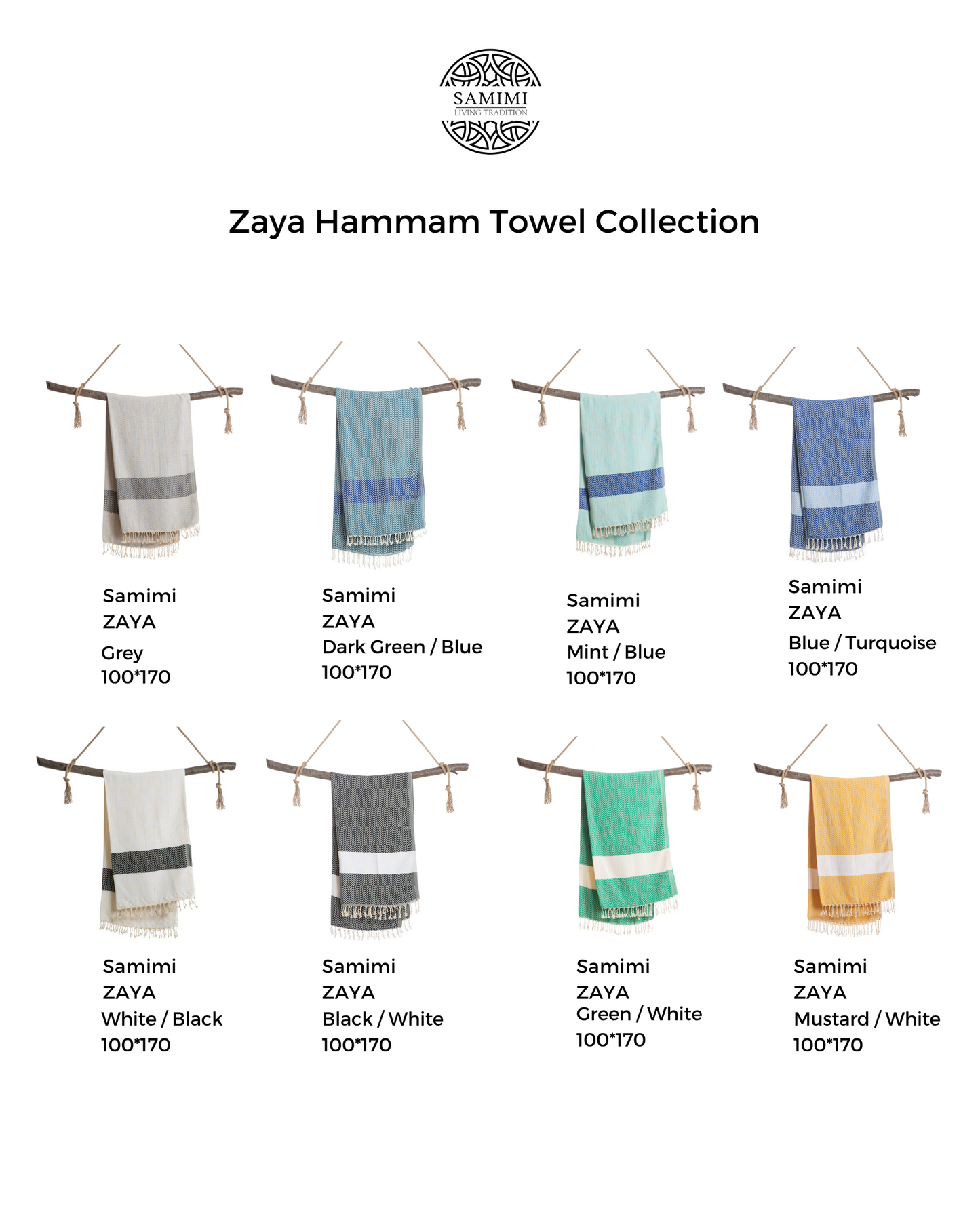 ZAYA Hammam Towel, Beach Towel, Pestemal - White / Black